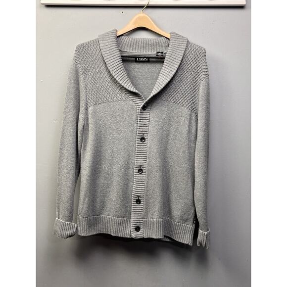 Chaps Cardigan Mens‎ Medium Shawl Button Front Sweater Gray Academia Grandpa - Picture 1 of 8